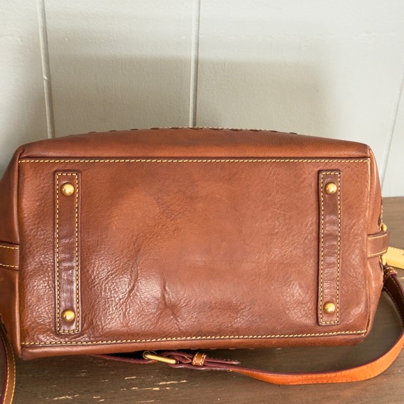 Dooney Bourke Florentine Leather Satchel Bag Chestnut Whipstitch Patina Luxe - Picture 4 of 16